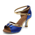 Customized Blue Latin Dance Shoes Blue Satin 7.5CM Heel Dropshipping