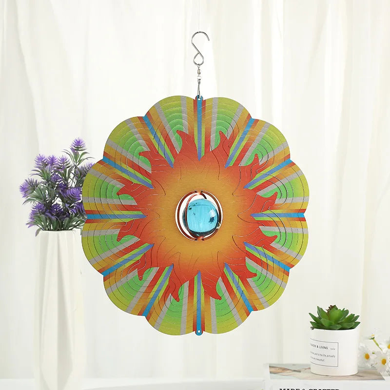 Factory Price Sun Wind Chimes Stainless Steel 3D Rainbow 30cm Wind Spinner Windchime Garden Hanging Ornaments Decor