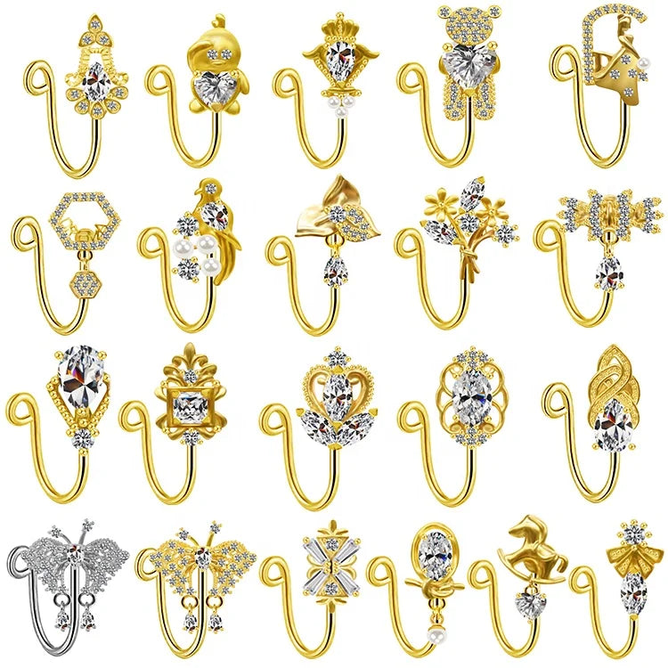 Gaby New Arrive  Gold Plated Dangle Nose Cuffs Face Nose Ring Bulk  Nose Cuff Non Piercing Wholesale Body Jewelry