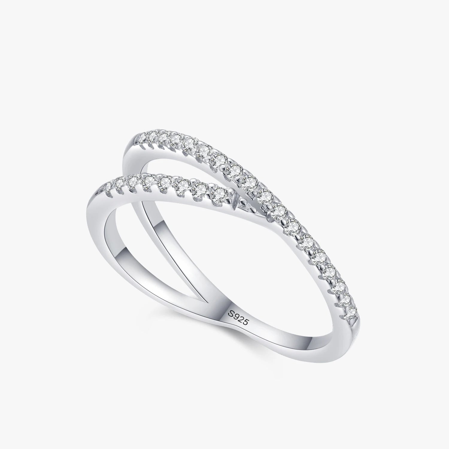 Ailmay Fashion 925 Sterling Silver Clear Dazzling CZ Geometric Stackable Finger Ring for Women Party Fine Female Jewelry