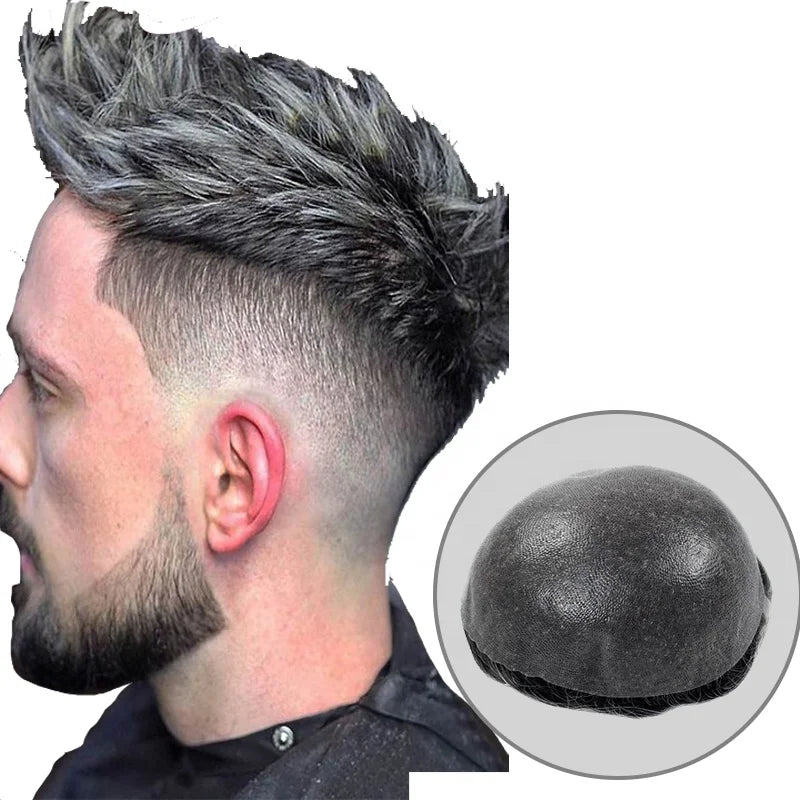 GNS High Standard Durable 130% Density 0.10 mm Skin PU Men Toupee Human Hair Light Medium Toupee for Man Human Hair