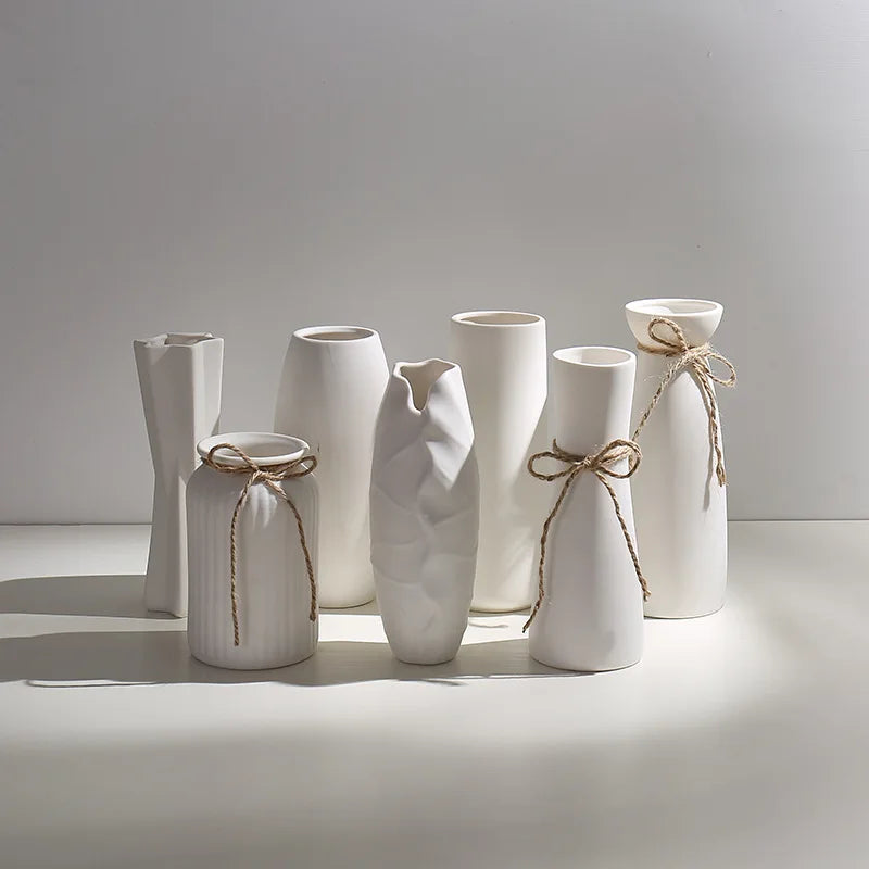 Modern White Ceramic Dried Flower Vase Tabletop Home Decoration for Dining Room and Living Space Factory Wholesale