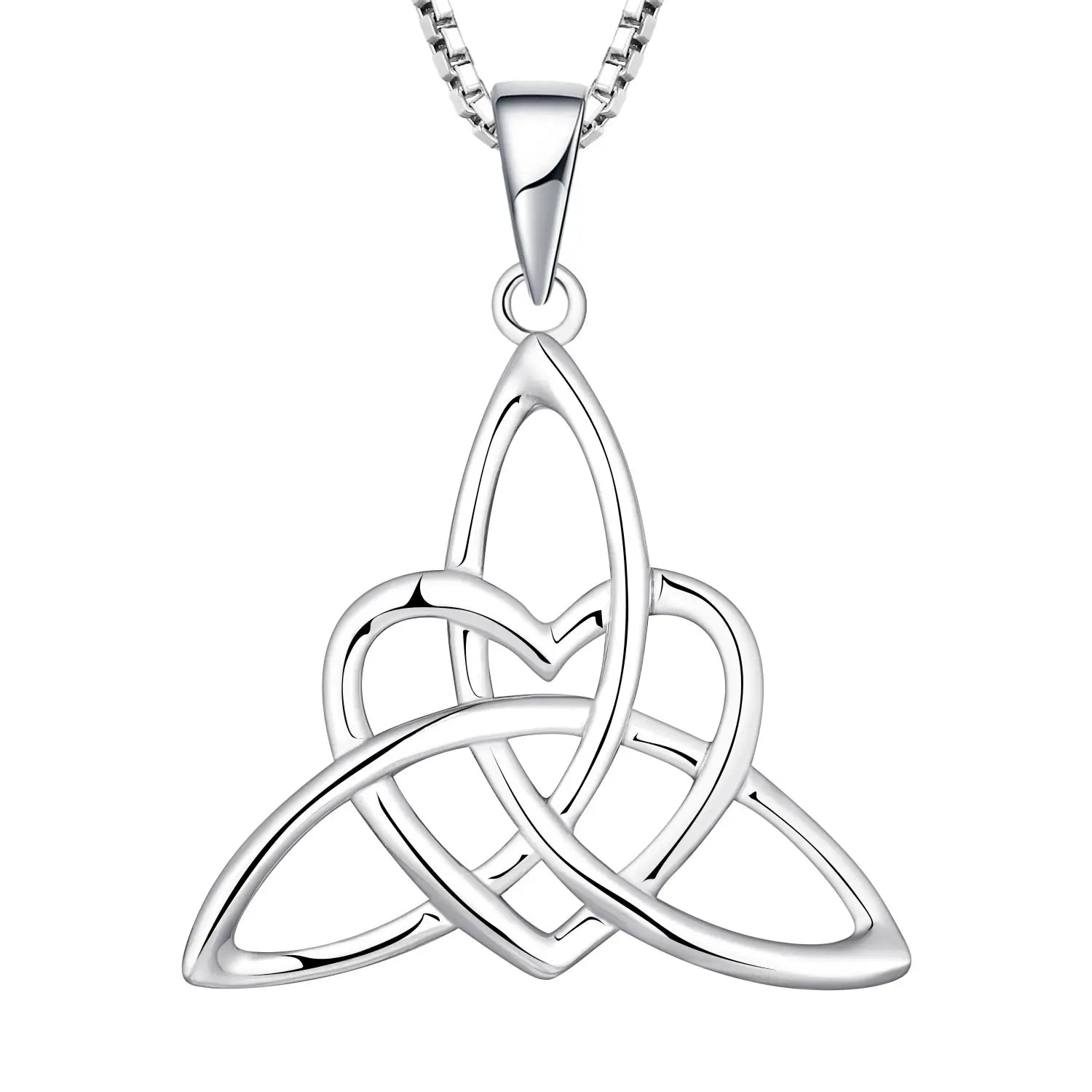 925 Sterling Silver Good Luck Irish Celtic Knot Claddagh Triangle Heart Pendant Necklace for Weddings