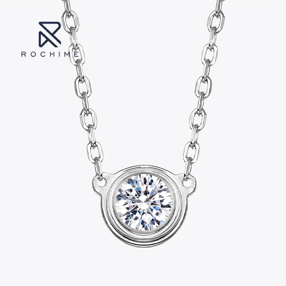 Rochime Fashion Jewelry  Mini Single Diamond Necklace 925 Sterling Silver Rhodium Plated Cubic Zirconia Accessories Women