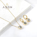 Ason Fashion Stainless Steel 18K Gold Plated Bridal Jewelry Sets Round Zircon Necklace Hoop Earrings Women Crystal Jewelry Sets