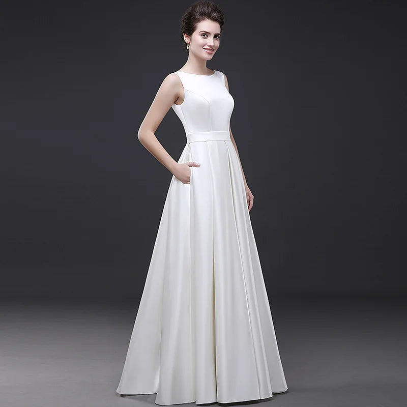 Long Style Satin White Temperament Elegant Ball Gowns Wedding Prom Dresses