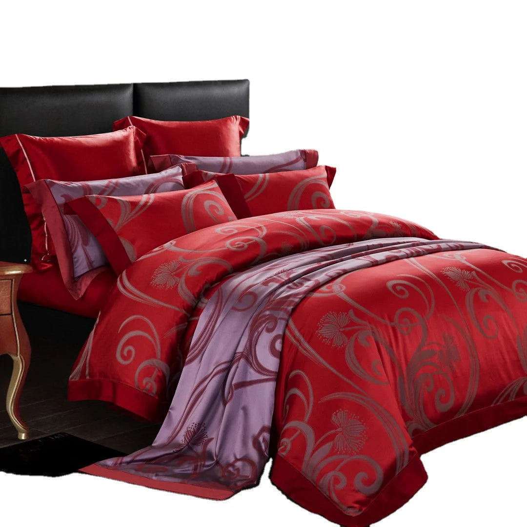 Red Luxury Adult Pillow Cases Cotton Jacquard Bed Sheet Quilt Cover Home Textile Bedding Set