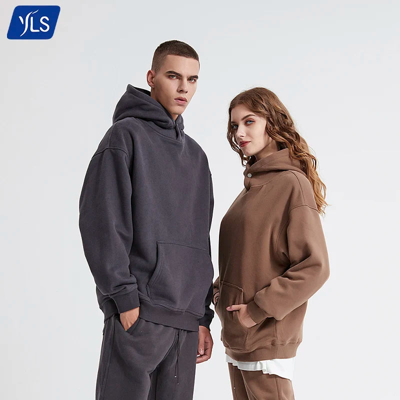 YLS 2022 Unisex Oversize Hoodie New Street Style 360G Polar Fleece Drop Shoulder Pullover with Thickened Hood for Winter