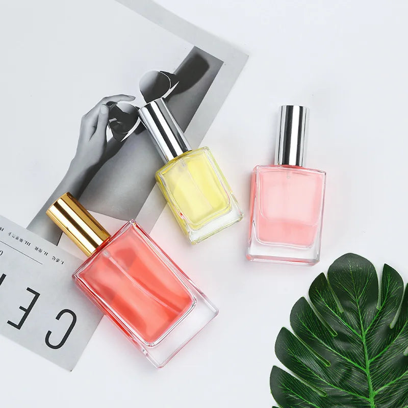 Luxury Empty clear 10ml 15 ml  Rectangular Perfume Spray Bottle with Gold/silver/black/white Lids