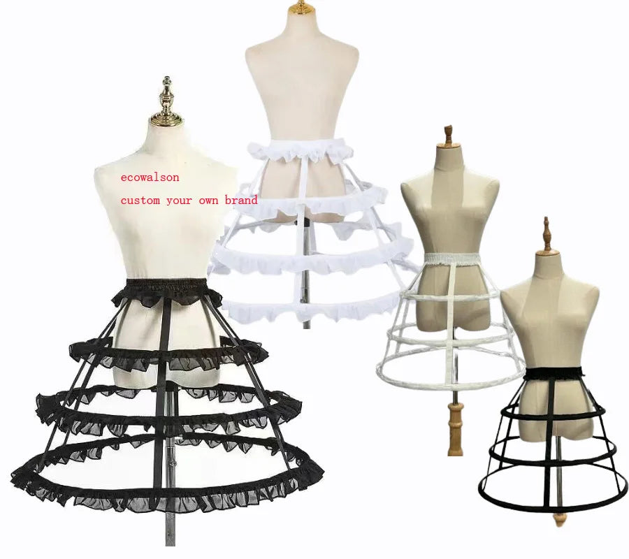 Ecowalson Women Victorian Petticoat 3 Hoops Crinoline Lolita Fishbone Hollow Bird Cage Skirt EmbroideryLace Underskirt