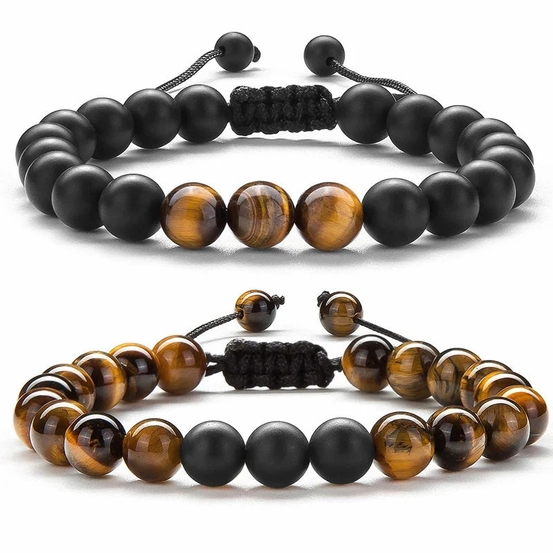 Men Women Matte Onyx Beads Gifts Bracelet Jewelry Braided Rope Natural Tiger Eye Natural Stone Yoga Beaded Stretch Bracelet
