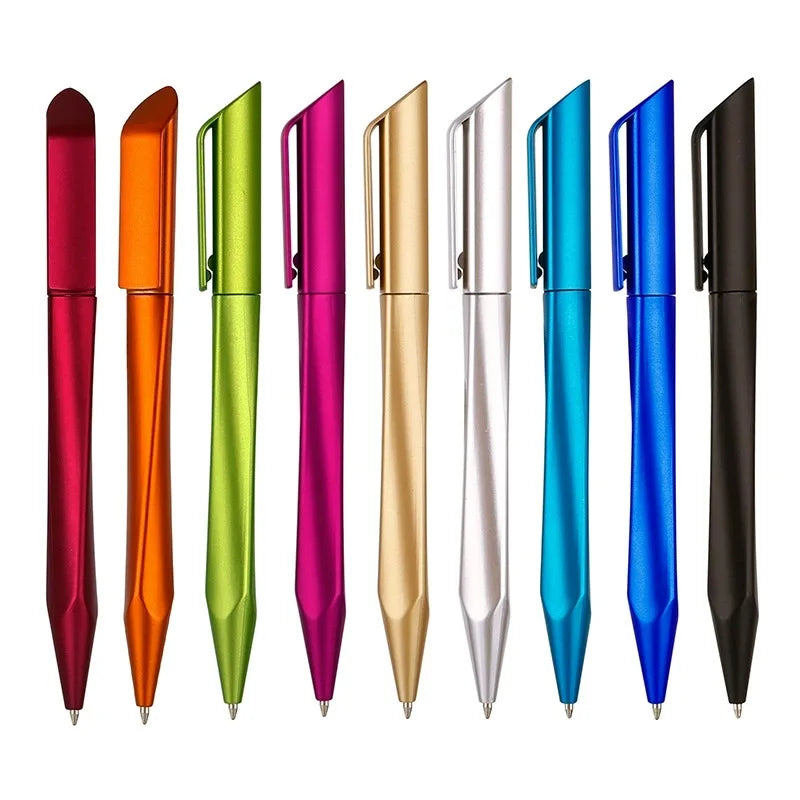 Spray painted company logo triangle pen easy rotation metal paint ballpoint pen advertising promotion printing