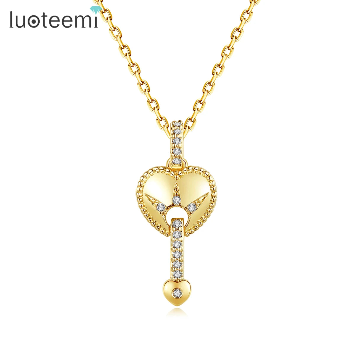 LUOTEEMI Luxury Flower Zircon Necklace Women CZ Stone Gold Plated Jewellery Pendant Necklaces