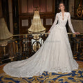 New Arrival Bridal Gown Elegant Lace Long Sleeve V-neck Extended Detachable Train Wedding Dress