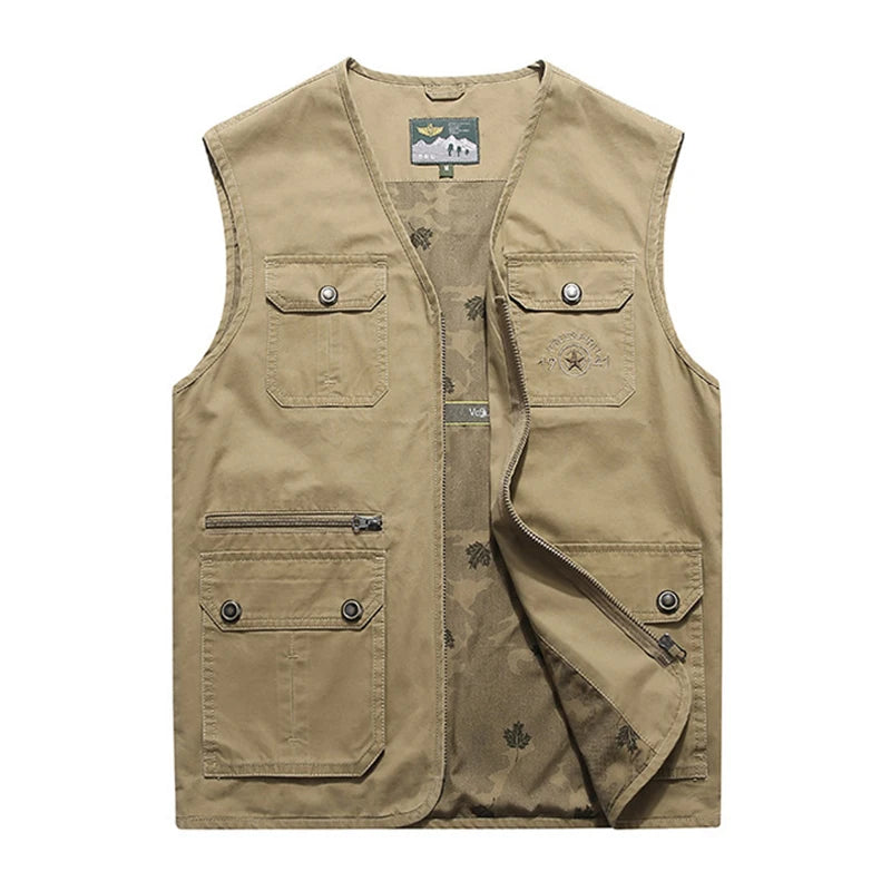 Classic Men Casual Vest Collarless Vests & Waistcoats Practical Utility Cotton Sleeveless Coat