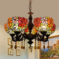 Tiffany Style Chandelier 5 Lights Stained Glass Pendant Light Fixture Antique Ceiling Light for Living Room Dining Room Kitchen