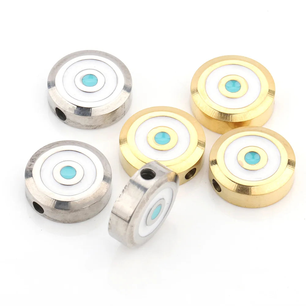 Fashion Polished Stainless Steel Drop Rondelles Perforated Colorful Bead Enamel Devil Eye Pendant for Jewelry Necklace Bracelet