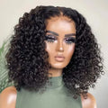 Wholesale Natural Black Water Curly Wig 13x4 Lace Front Brazilian Human Hair Swiss Lace Frontal Bob Wig