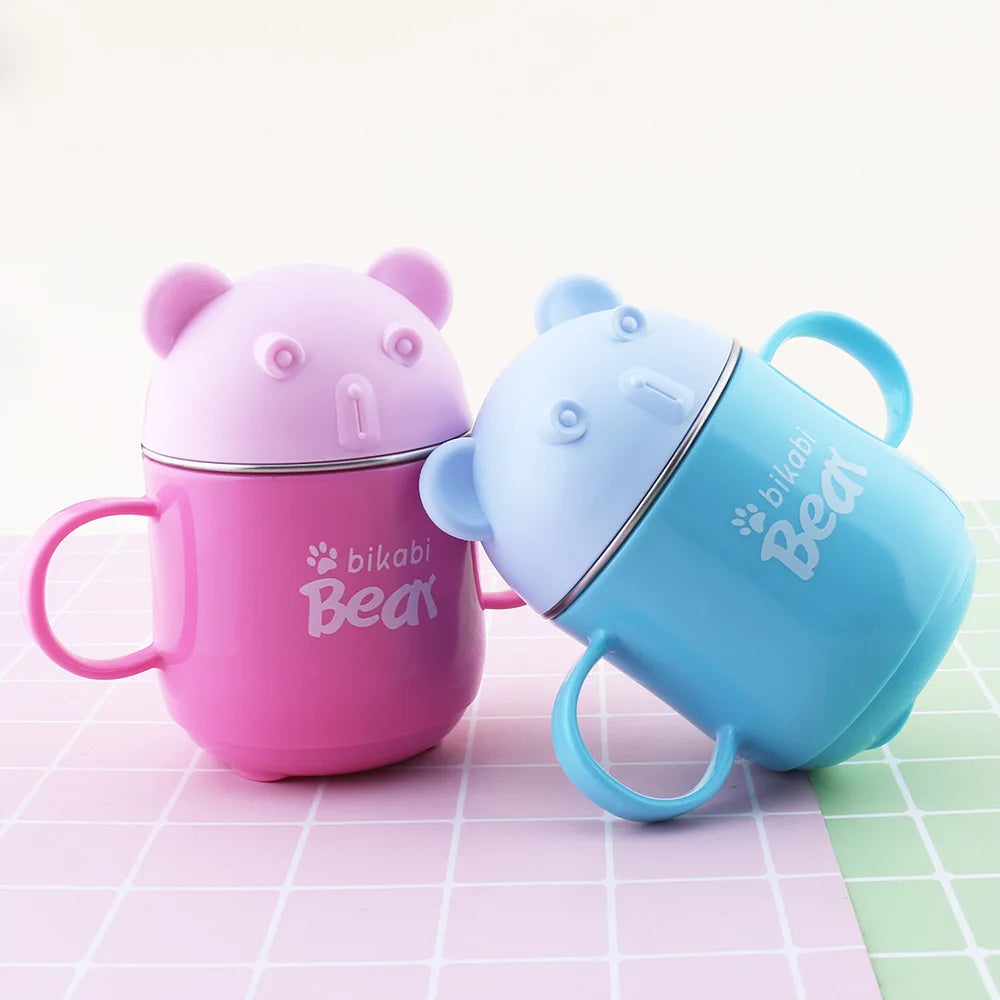 Stainless Steel Children's Water Cup Student Cartoon Milk Cup Silicone Lid Kids Binaural Cup