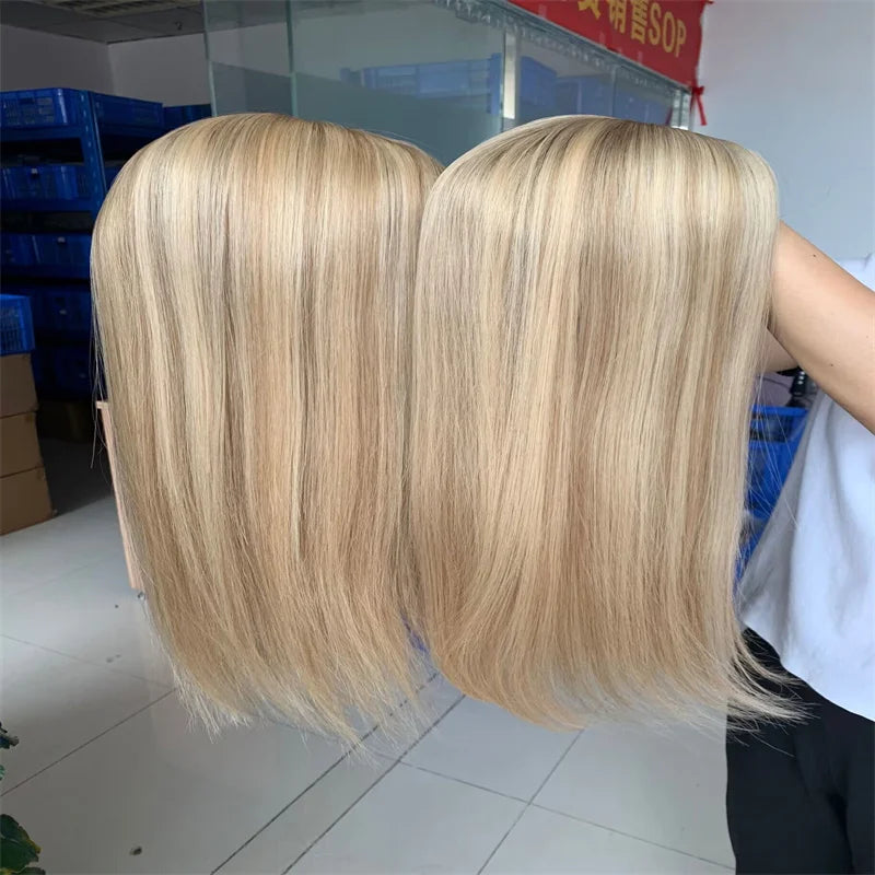 The Bast Quality Remy Human Hair  Highlights Blonde Hidden Realistic Silk Base Whotle Topper for Thinning Hair