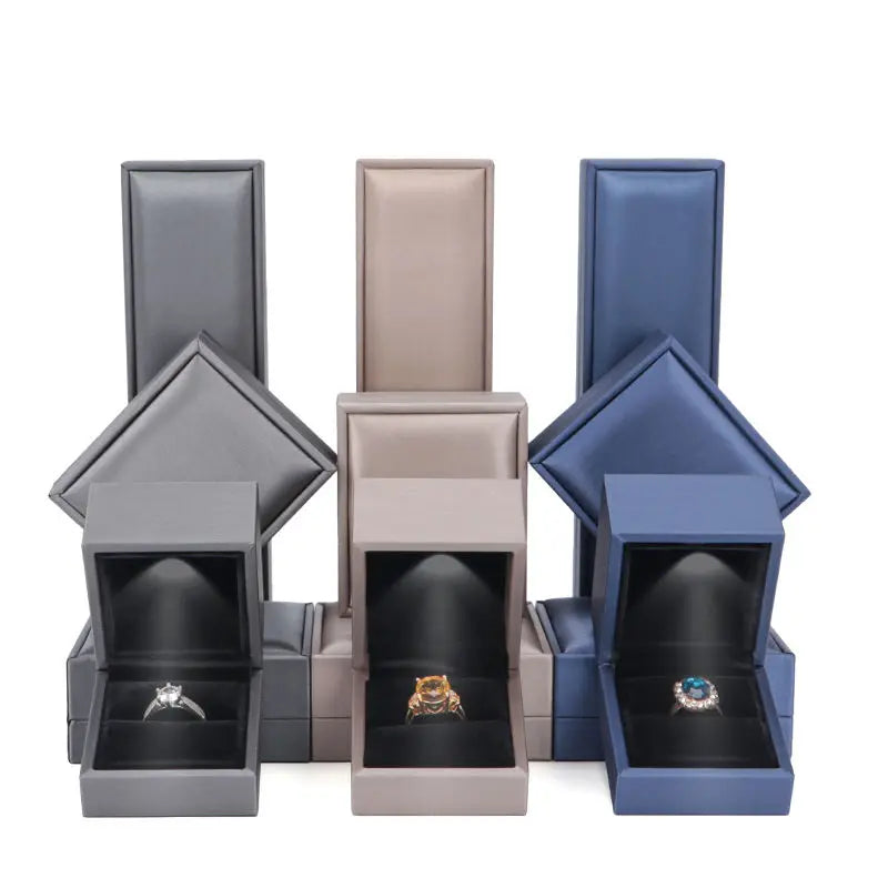 Custom Logo Wholesale Luxury Faux Leather Eco-friendly Jewelry Earrings Bracelet Necklace Ring Packaging Gift LED Jewelry Box