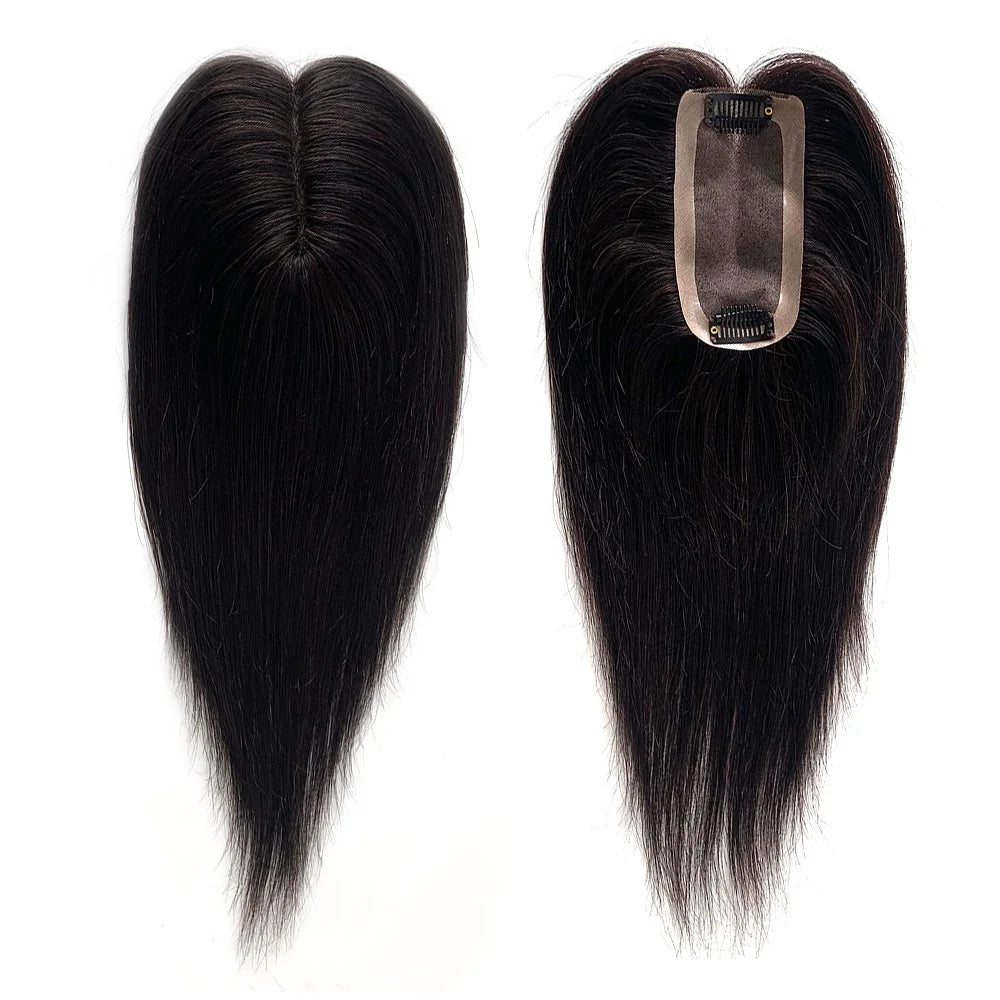 Natural Black Color European Straight Remy Human Hair Mono Topper for Women Silk Base Closure