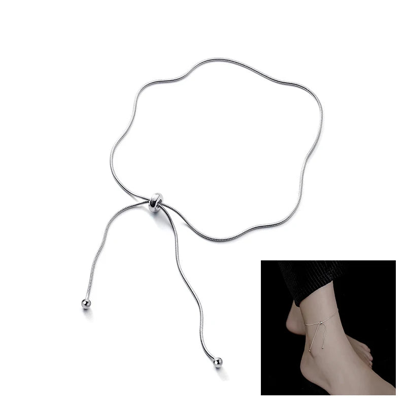 Solid 925 Sterling Silver Snake Chain Ankle Bracelet Adjustable Anklets Foot Chains for Women Fine Jewelry