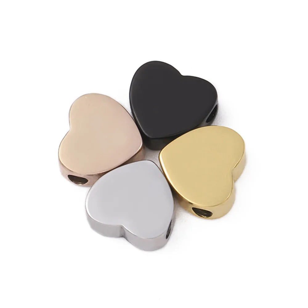 Fashion No Tarnish Stainless Steel Transverse Hole Peach Heart Polished Beads for DIY Jewelry Accessories