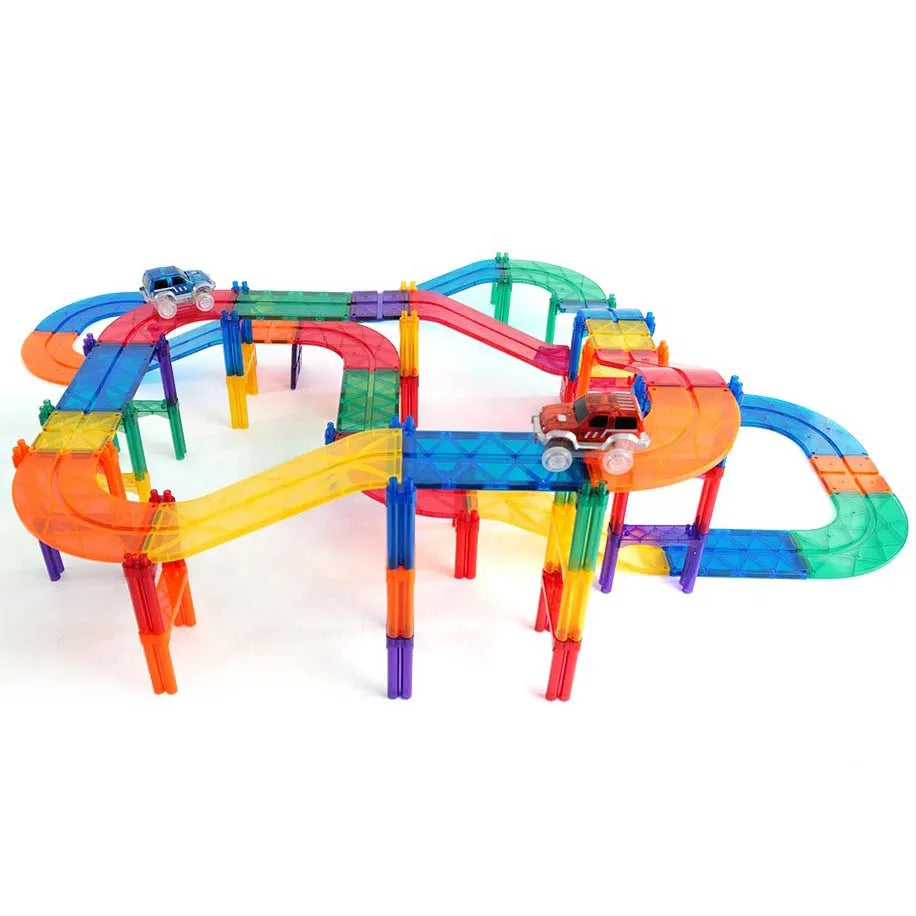 MNTL 108Pcs Magnetic Tiles Toy Stem Educational Construction Car Railway Racing Track Set Race Track Toys for Kids