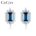 CZCITY Oval Flower Dark Blue Gemstone Earring 925 Sterling Silver Handmade Earrings for Party Women MegaBDM