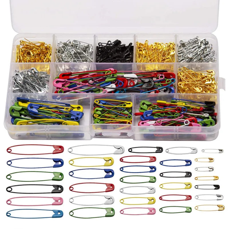 500 Pieces 7 Sizes Safety Pins Assorted Durable Large Safety Pins Small 19mm - 50mm for Home Office Use Art Craft Sewing
