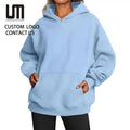 OEM Wholesale Women New Casual Hooded Sweatshirt Long Sleeve Loose Fit Solid Color Pocket Pullover Autumn Winter Tops
