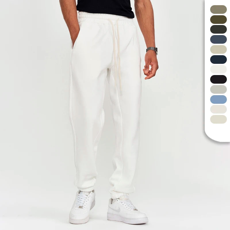 Unisex Custom Logo Knitted Poly-cotton Fleeced Pants Elastic Waist Joggers White Jogging Pants Trackpants