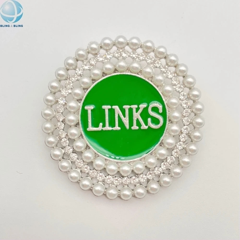 Fraternity White Pearl Pins Greek Sorority Links Brooches Green Enamel Custom Sorority Symbol Rhinestone Brooch Lapel Pin