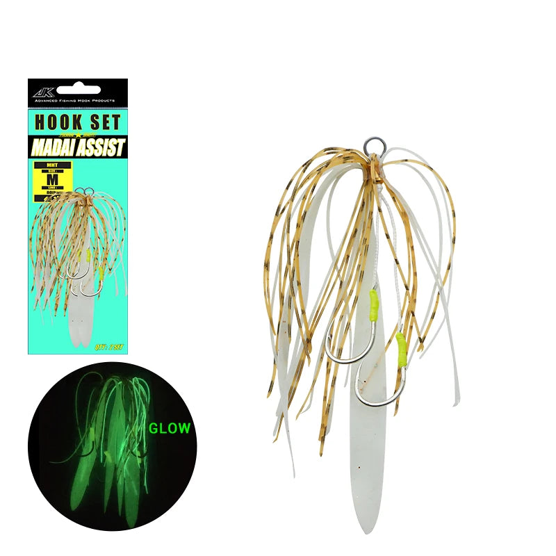 JK MHT Kabura Jigging Madai Assist Hooks Strong Tai Rubbers Silicone Skirts Filaments Ribbons Slider Jigs Tails Sinker