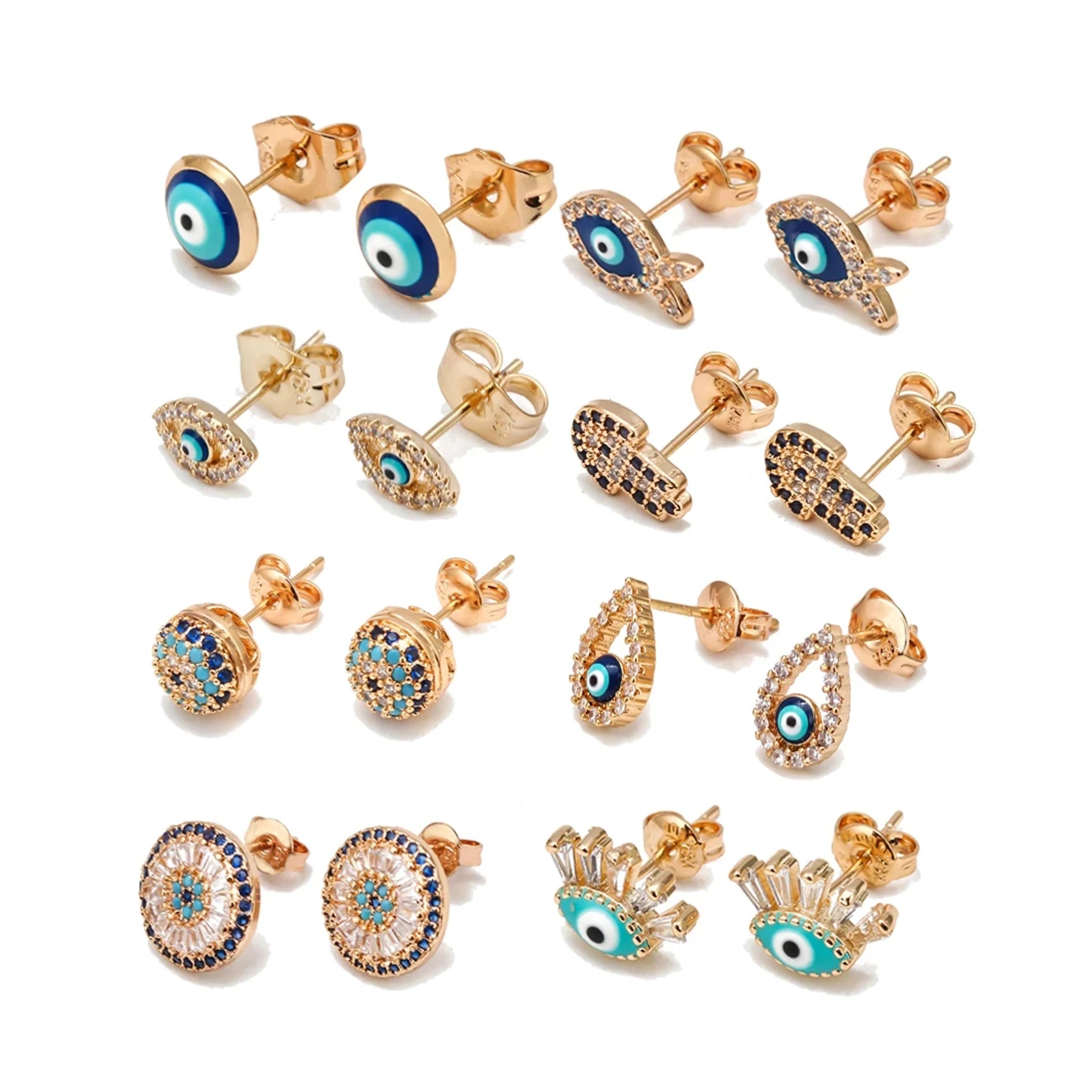 New Style Blue Zircon Hand Stud Earrings Gold Silver Color Small Earrings for Women