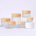 Empty Frosted Glass Cream Bottles Vials Lotion Jars Cosmetic Storage Comtainers Cream Box Pot with Wood Grain Lid & Inner Liners