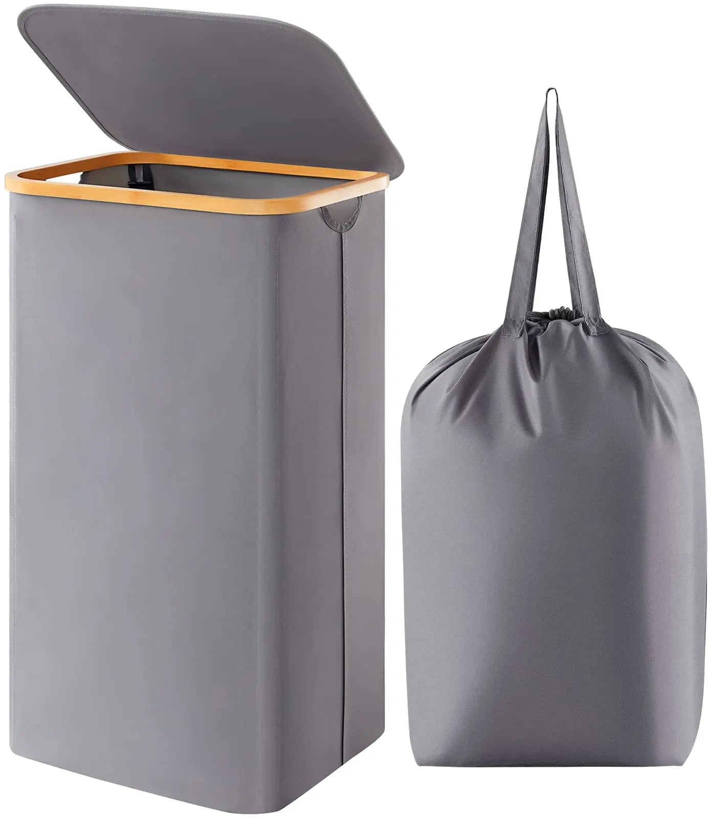 100L Laundry Basket with Lid Clothes Hampers for Laundry with Bamboo Handles and a Removable Laundry Bag Large Foldable