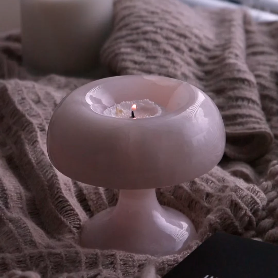 YUSHI Modern Marble Mushroom Shaped Candle Holder Antiqued Finish for Home Villa or Bedroom for Atmosphere Decoration