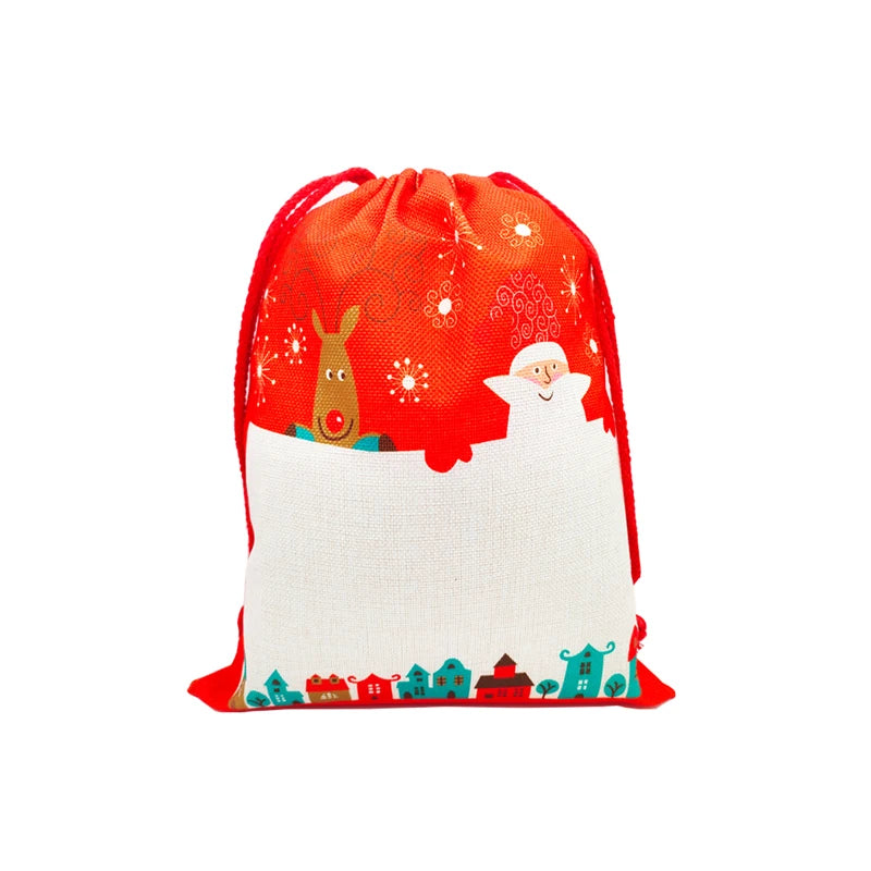 Qualisub 15x12inch Orange Color Sublimation Santa Sacks Drawstring Gift Bag Blank Santa Sack with Design for Custom Printing