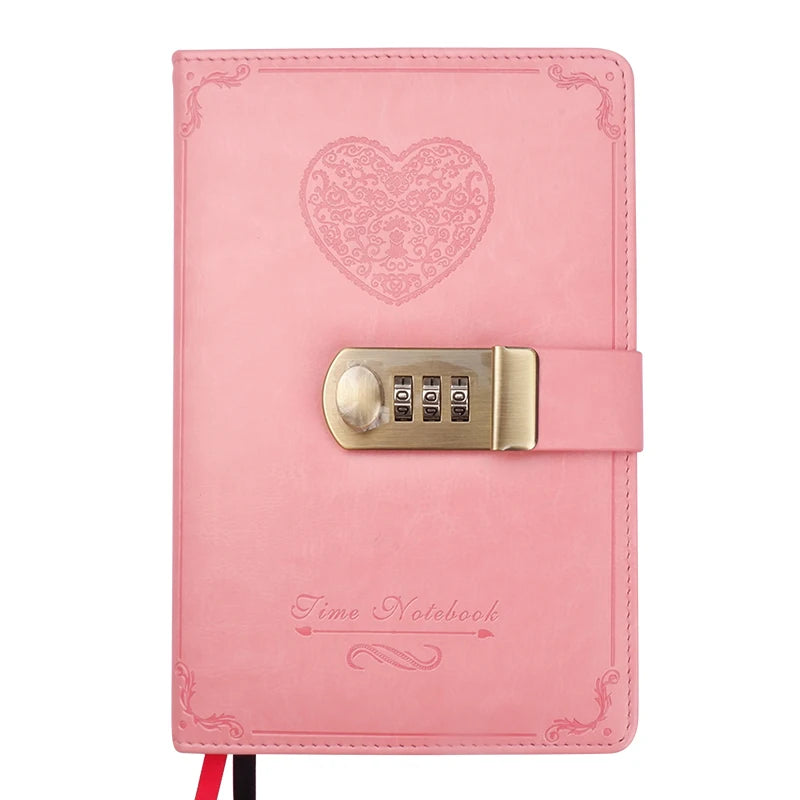 2021A5 B6 PU Cover Personal Pink Diary Password Coded Lock 116 Sheets Notebook with Box Journals Thick Notepad School Stationery
