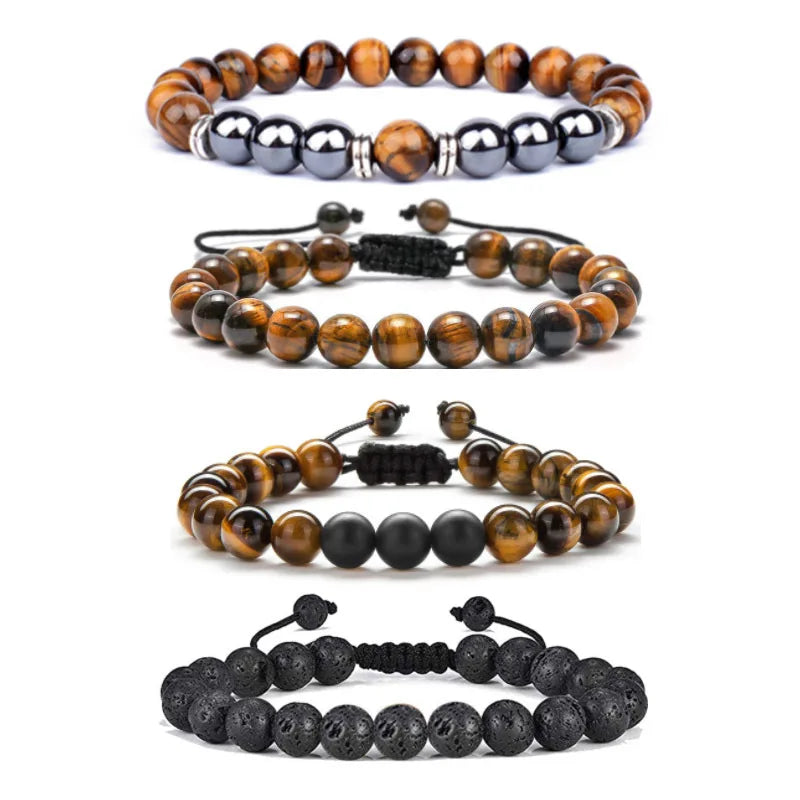 Fashion Tige Eye Natural Stone Beads Obsidian Bracelets for Women Men Charm Jewelry Beaded Bracelet