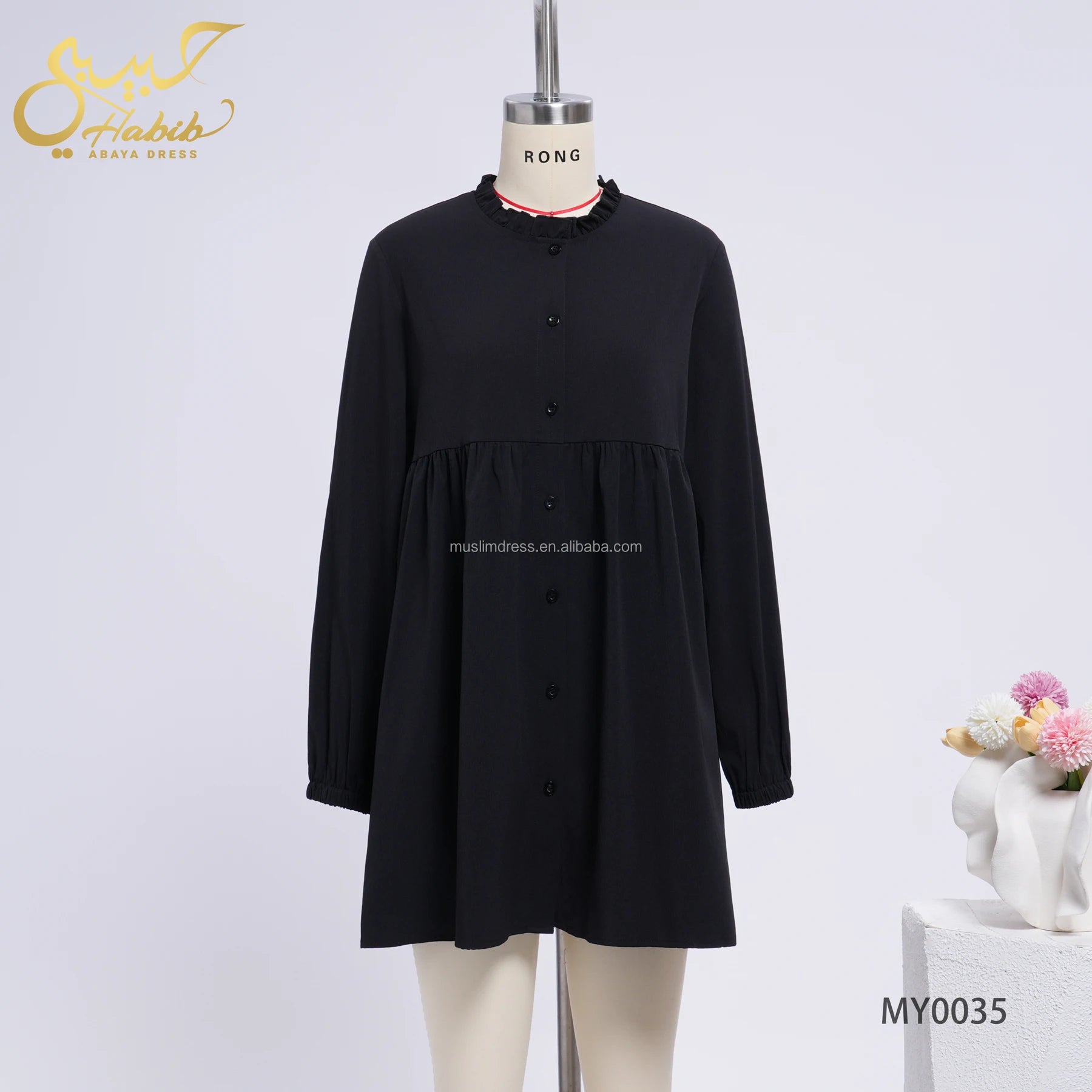 Habib Women Islamic Clothing Malaysia Tops Solid Color Muslim Blouse Long Sleeve Button Top for Women