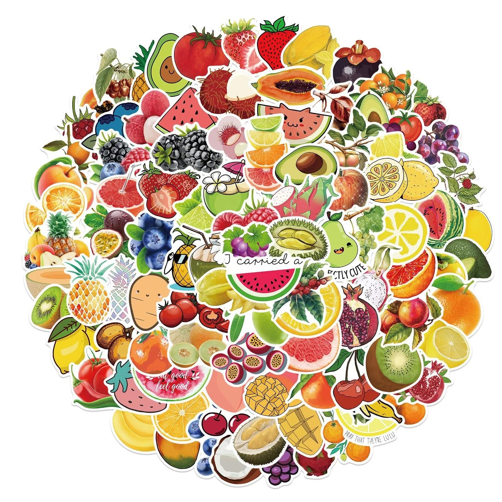 100Pcs Funny Cute Fruit Cartoon Label Sticker for Children Girl Fridge Notebook Scrapbook Luggage Laptop Fresh Stickers