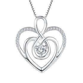 Luxury 925 Silver Fine Pendant Necklace Gemstone Crystal CZ Zircon Infinity Heart Shape Love Jewelry