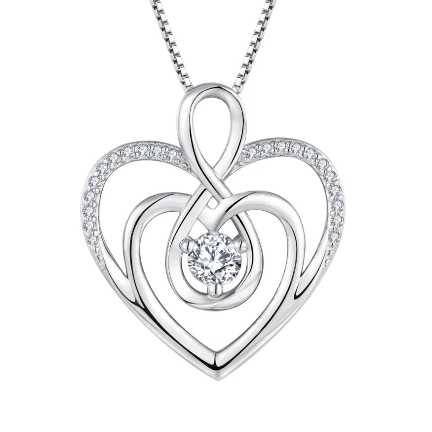 Luxury 925 Silver Fine Pendant Necklace Gemstone Crystal CZ Zircon Infinity Heart Shape Love Jewelry