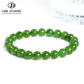 JD Vintage Elegant Exquisite Jasper Beaded Elastic Strand Bangles 6mm 8mm 10mm Natural Hetian Green Jade Stone Engagement Gift