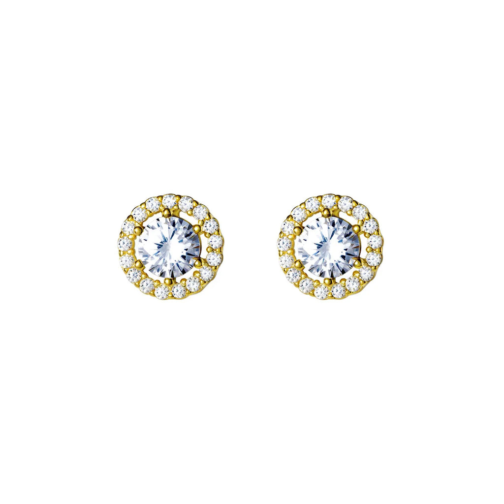 Factory Wholesale Best Price 925 Sterling Silver Small Earrings Round Circle Full Diamond Gold Plated Stud Earrings for Women