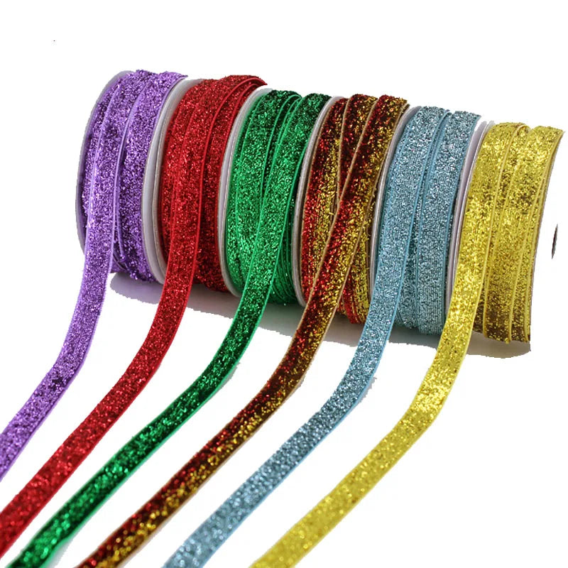 Gold Glitter Wired Edge Netting Christmas Ribbon Custom Logo Satin Fabric for Gift Wrapping and Holiday Decorations