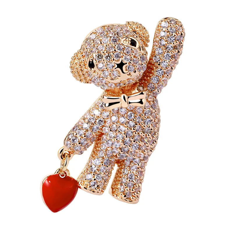 Classical Bear Brooch Collar Decoration Rhinestones Cute Animal Brooch With Gift Box